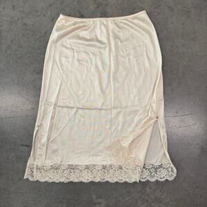 Vintage Y2k Cream Rosebud Lace Coquette Slit Satin Women's Skirt Medium